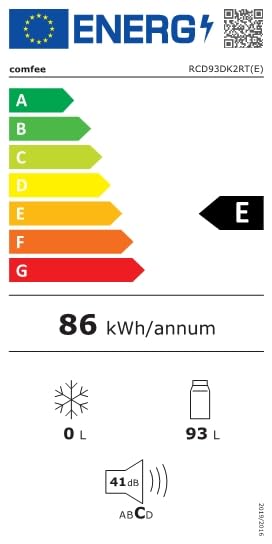 COMFEE' RCD93DK2RT(E) Frigorifero piccolo 93 L, Design retrò, Mini frigo mona porta, Temperatura regolabile, Basso rumore, Adatto a casa, ufficio e hotel, Nero