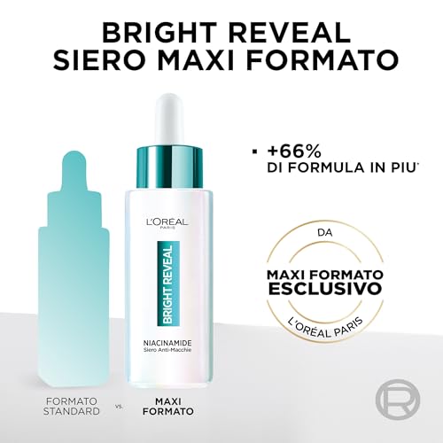 L’Oréal Paris Siero Anti-Macchie, Per Tutti i Tipi di Pelle, Macchie Attenuate e Incarnato Uniforme, Con Niacinamine e Acido Amminosolfonico, Bright Reveal, 50 ml