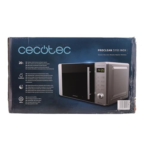 Cecotec Forno a microonde con grill ProClean 5110 Inox 20 L, rivestimento Ready2Clean, potenza 700 W, grill 800 W, 5 livelli operativi, 8 programmi, timer 60 min, display LED