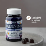 FRAU BEL SONNO, 30+7 Caramelle di Melatonina Gommosa con Valeriana, Camomilla, Lavanda e Vitamina B6, per Favorire il Sonno, Gusto Mirtillo