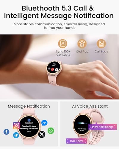 Sanorum Smartwatch Donna, Smart Watch con Chiamate Bluetooth 5.3, Fisiologia Femminile Sonno Cardiofrequenzimetro SpO2 70+ Sportive, Indice UV Fitness Orologio IP68 Notifiche WhatsApp iOS Android Rosa