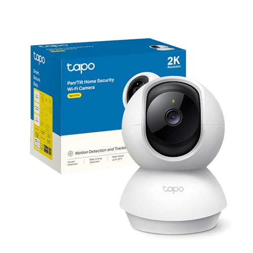 TP-Link Telecamera Wi-Fi Interno 2K(3MP), Videocamera sorveglianza, Visione Notturna, Notifiche in Tempo Reale, Storage su Cloud, MicroSD fino a 256GB, Funziona con Alexa e Google Assistant Tapo C210