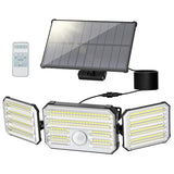 Faretto Led da Esterno Solare con Sensore di Movimento, Luce Solare Led Esterno con Funzione Allarme, 4 Modes IP67 Impermeabile Lampada Solare da Esterno con Telecomando e Pannello Solare per Giardino