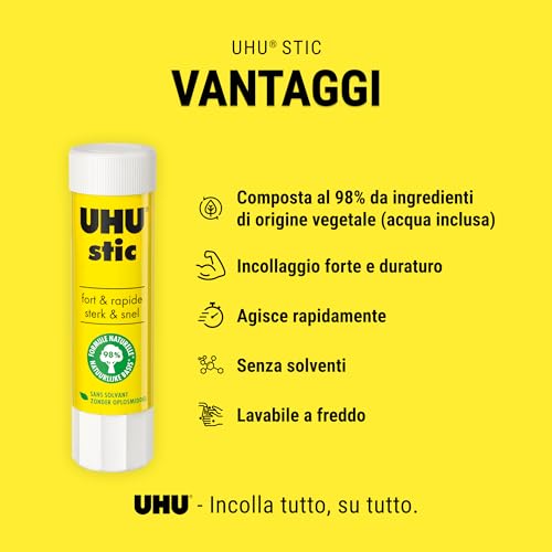 UHU Stic 5x8.2g colla per bambini, sicura da usare per i lavoretti, adatta per la scuola, l'ufficio, l'università