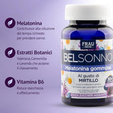 FRAU BEL SONNO, 30+7 Caramelle di Melatonina Gommosa con Valeriana, Camomilla, Lavanda e Vitamina B6, per Favorire il Sonno, Gusto Mirtillo