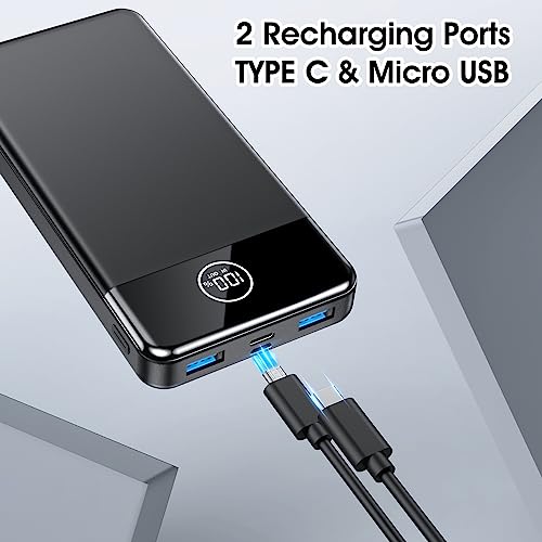 Aizmu Power Bank, 26800mAh Power Bank 22,5W con uscita USB-C/USB-A, batterie esterne per telefoni cellulari QC 4.0, compatibile con iPhone, Samsung Galaxy, iPad e altro (Nero)