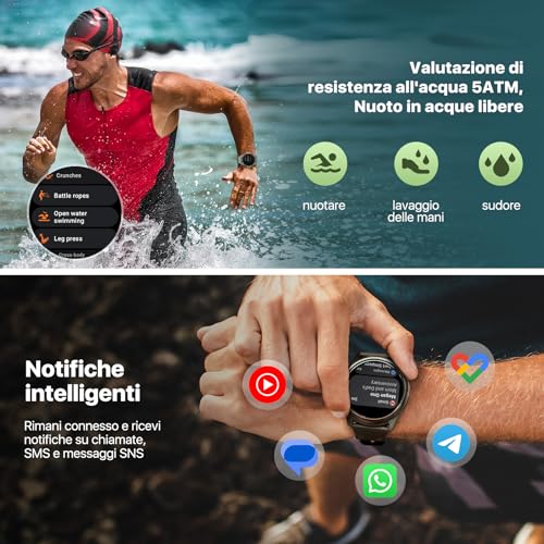 TicWatch Pro 5 Enduro Slate Smartwatch da uomo 1,43" Android Wear OS Smart Watch 90 ore di batteria 110+ modalità di allenamento 7/24 frequenza cardiaca Salute GPS Bussola Non compatibile con iPhone