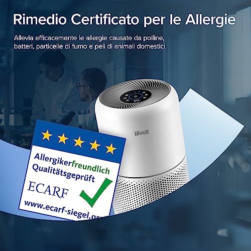 LEVOIT Smart Purificatore d'Aria per Allergie e PM2.5, Filtro HEPA, Guarda Qualità dell'Aria, Contro 99,97% dei Acari Polveri Pollini Odori Muffe, CADR 240m³/h, 50m², 22dB Modalità di Sonno&Auto