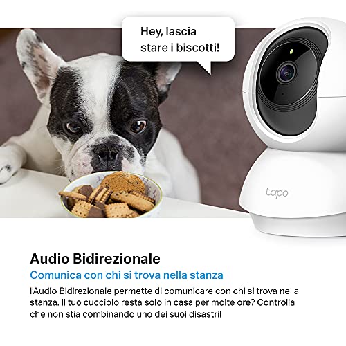 TP-Link Telecamera Wi-Fi Interno 2K(3MP), Videocamera sorveglianza, Visione Notturna, Notifiche in Tempo Reale, Storage su Cloud, MicroSD fino a 256GB, Funziona con Alexa e Google Assistant Tapo C210