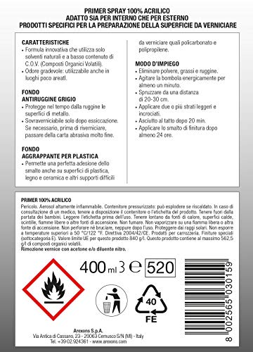 Arexons 3441 - Primer 100% Acrilico Fondo Aggrappante per Plastica, 400 ml