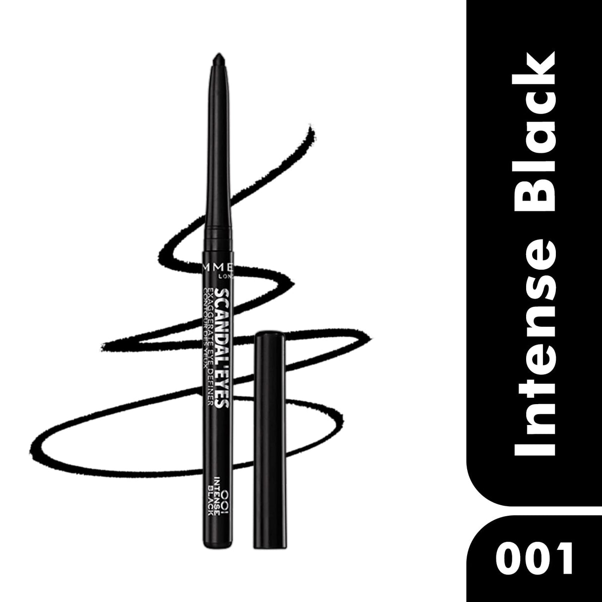 Rimmel London ScandalEyes Exaggerate Eye Definer, Matita Occhi Automatica Waterproof a Lunga Durata dal Colore Intenso e Tratto Ultra Preciso, 001 Intense Black - 0.35g