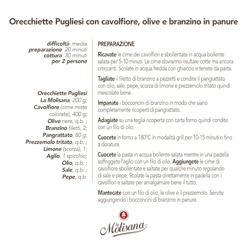 La Molisana, Orecchiette Pugliesi n. 30, Pasta da Solo Grano Italiano - Trafilata al Bronzo, Ruvida e Tenace con Eccellente Tenuta in Cottura - Confezione da 500 g