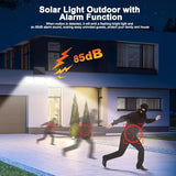 Faretto Led da Esterno Solare con Sensore di Movimento, Luce Solare Led Esterno con Funzione Allarme, 4 Modes IP67 Impermeabile Lampada Solare da Esterno con Telecomando e Pannello Solare per Giardino