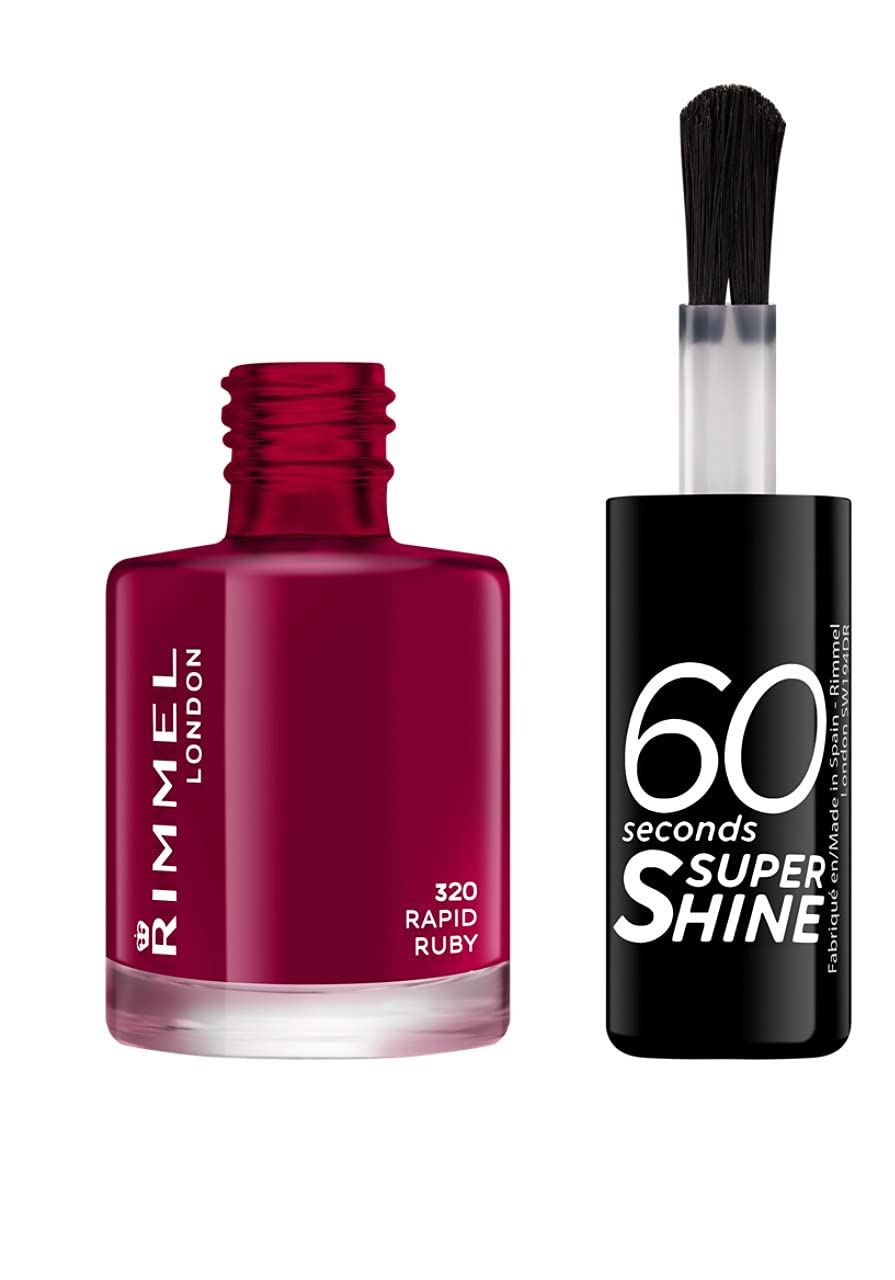 Rimmel London Smalto Unghie 60 Seconds Super Shine - Asciugatura Rapida e Lunga Durata - 320 Rapid Ruby (Rosso Scuro) - 8 ml