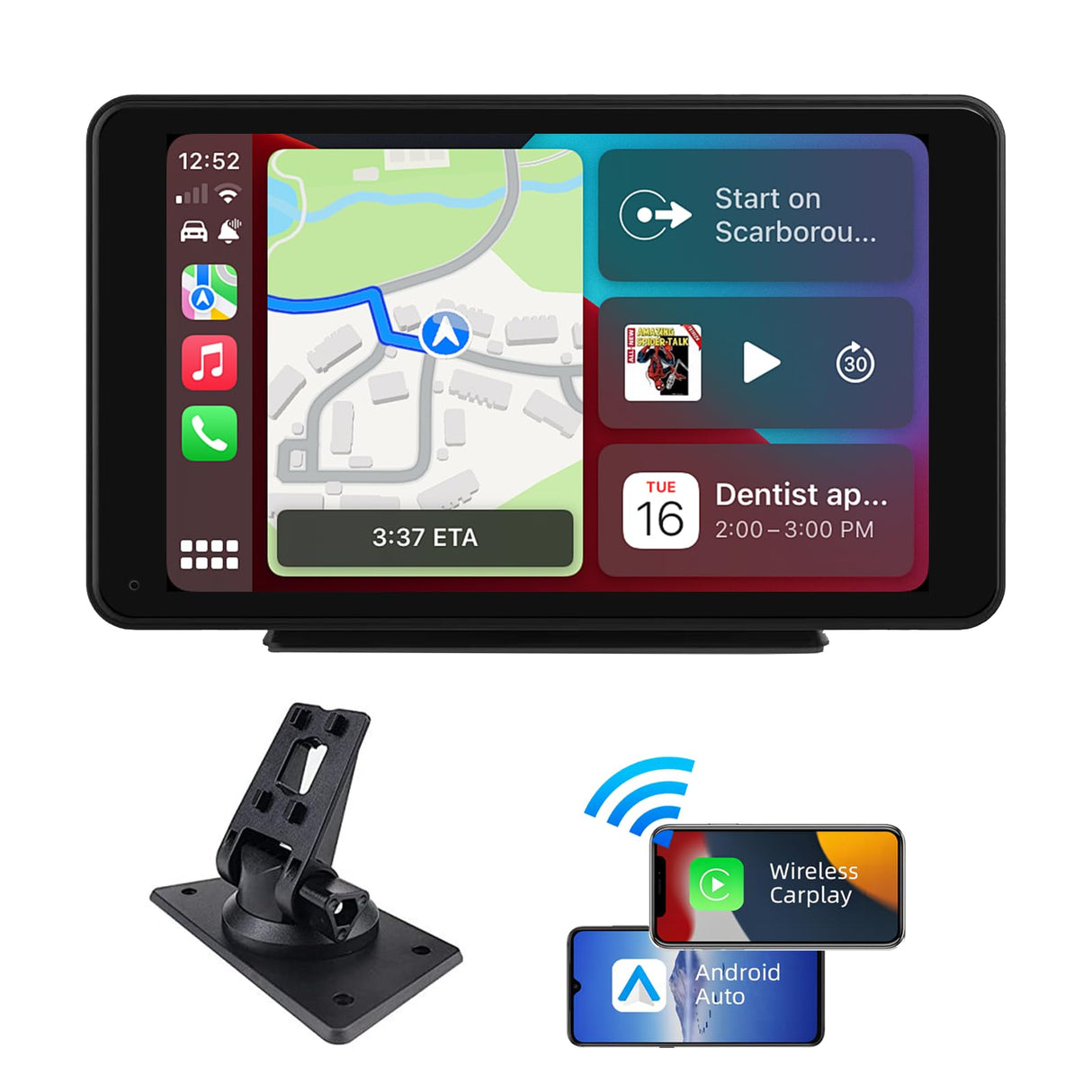 plimpton Autoradio Carplay Wireless Andriod Auto, Schermo per Auto con 7 Pollici Touchscreen Monitor, Stereo Auto con BT/FM/AUX, Mirror Link, GPS, Assistente Vocale, L1