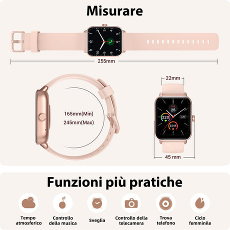 Smartwatch Donna Uomo Rispondi/Effettua Chiamate, 1.8" Orologio Alexa Integrata, SpO2/Frequenza Cardiaca/Sonno/Stress, 100 Modalità Sport, Contacalorie/Passi/Distanza, IP68 Smart Watch per Android/iOS