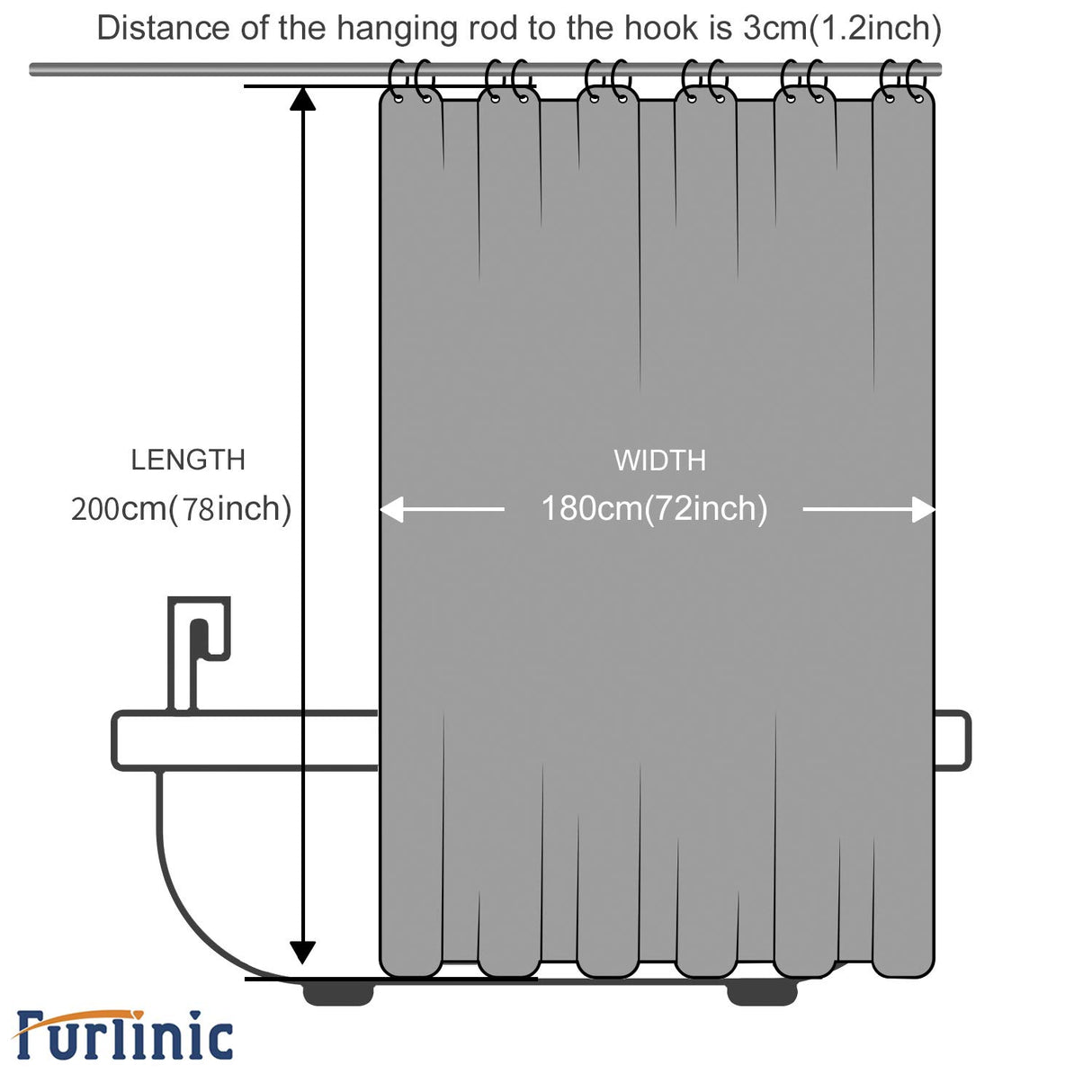 Tende Doccia Anti-Muffa Tessuto in Poliestere, Grigio scuro Tende Doccia Impermeabile &Lavabile,Tenda Vasca da Bagno con 12 Ganci Tenda doccia-180x200cm.