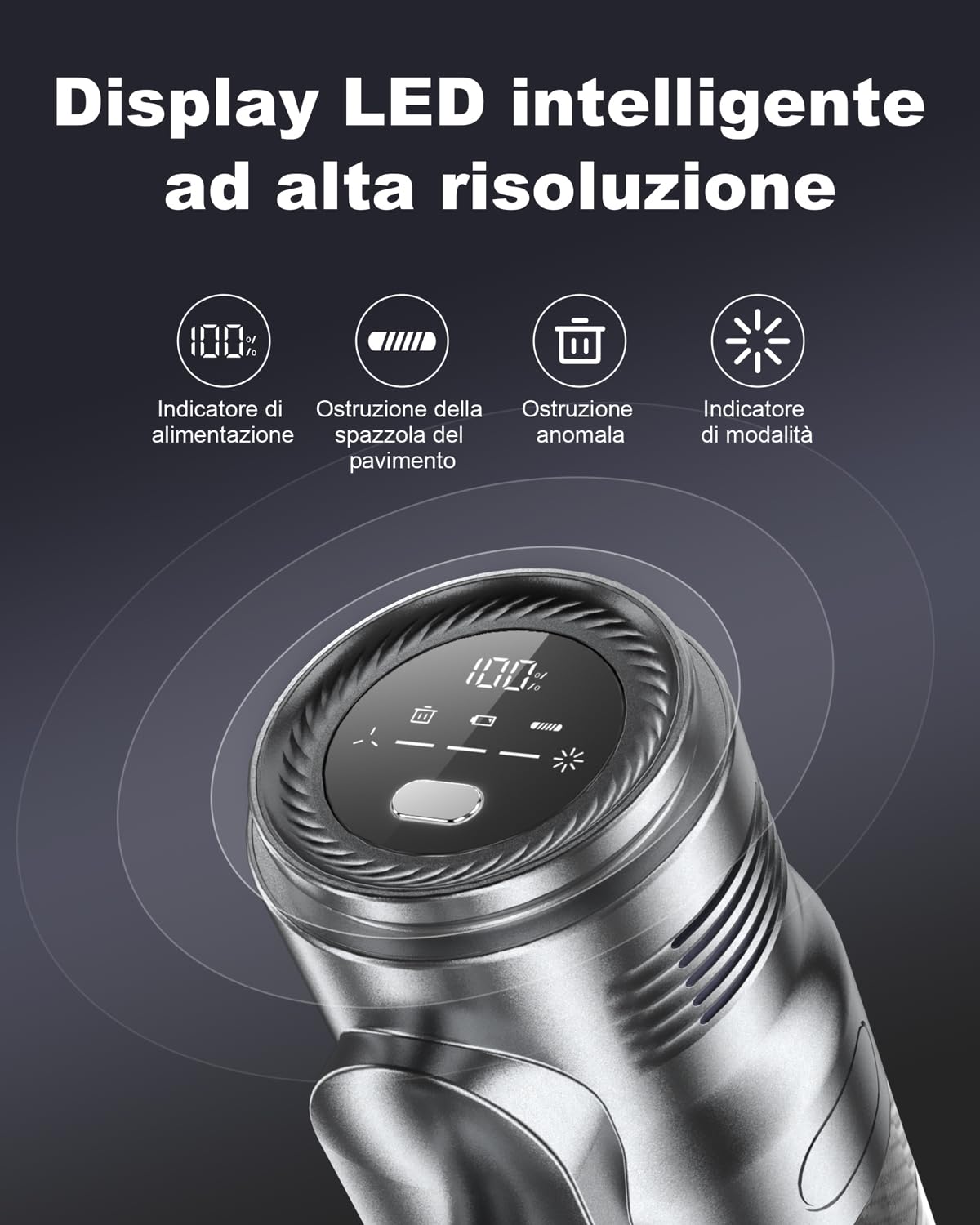 aujun J10 Aspirapolvere Senza Fili 580W 45Kpa, Scopa Elettrica Senza Fili Potente Autonomia 70 Min Ricaricabile, con Touchscreen 1.5L Aspirapolvere per Peli Animali/Pavimento/Tappeti