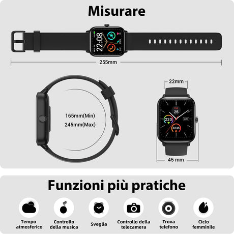 Smartwatch Uomo Donna Rispondi/Effettua Chiamate, 1.8" Orologio Alexa Integrata, SpO2/Frequenza Cardiaca/Sonno/Stress, 100 Modalità Sport, Contacalorie/Passi/Distanza, IP68 Smart Watch per Android/iOS