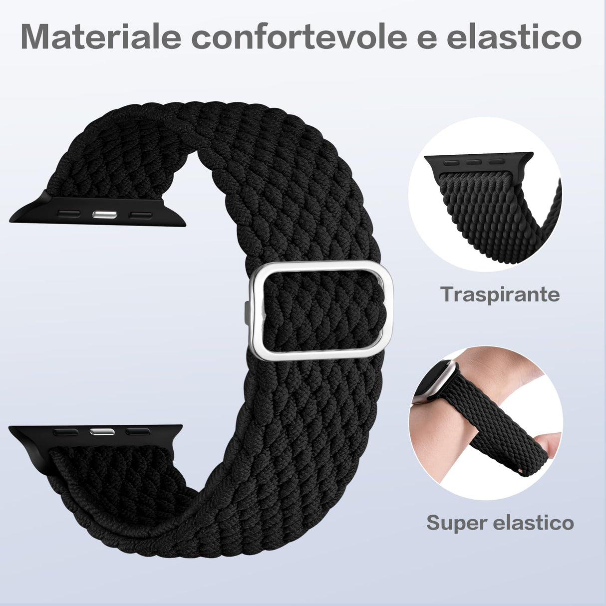 CeMiKa Cinturino di Intrecciato Compatible per Apple Watch 41mm 40mm 38mm, Sport Nylon Ricambio Elastica Cinturini per iWatch Series 9 8 7 6 SE 5 4 3 2 1 Ultra 2/Ultra, Donna Uomini, Nero