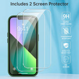 Kmofizle Cover per iPhone 13 / iPhone 14 e 2 Pellicole in Vetro Temperato, Custodia Protezione Anticaduta Antiurto di Grado Militare Traslucida Opaca Posteriore Sottile Protettiva Case, Verde