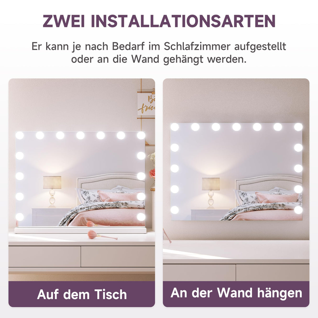 SONNI, Hollywood - Specchio da trucco, 58 x 46 cm, con 3 temperature di colore, 15 lampadine a LED, specchio grande con controllo touch e funzione di memoria della luminosità