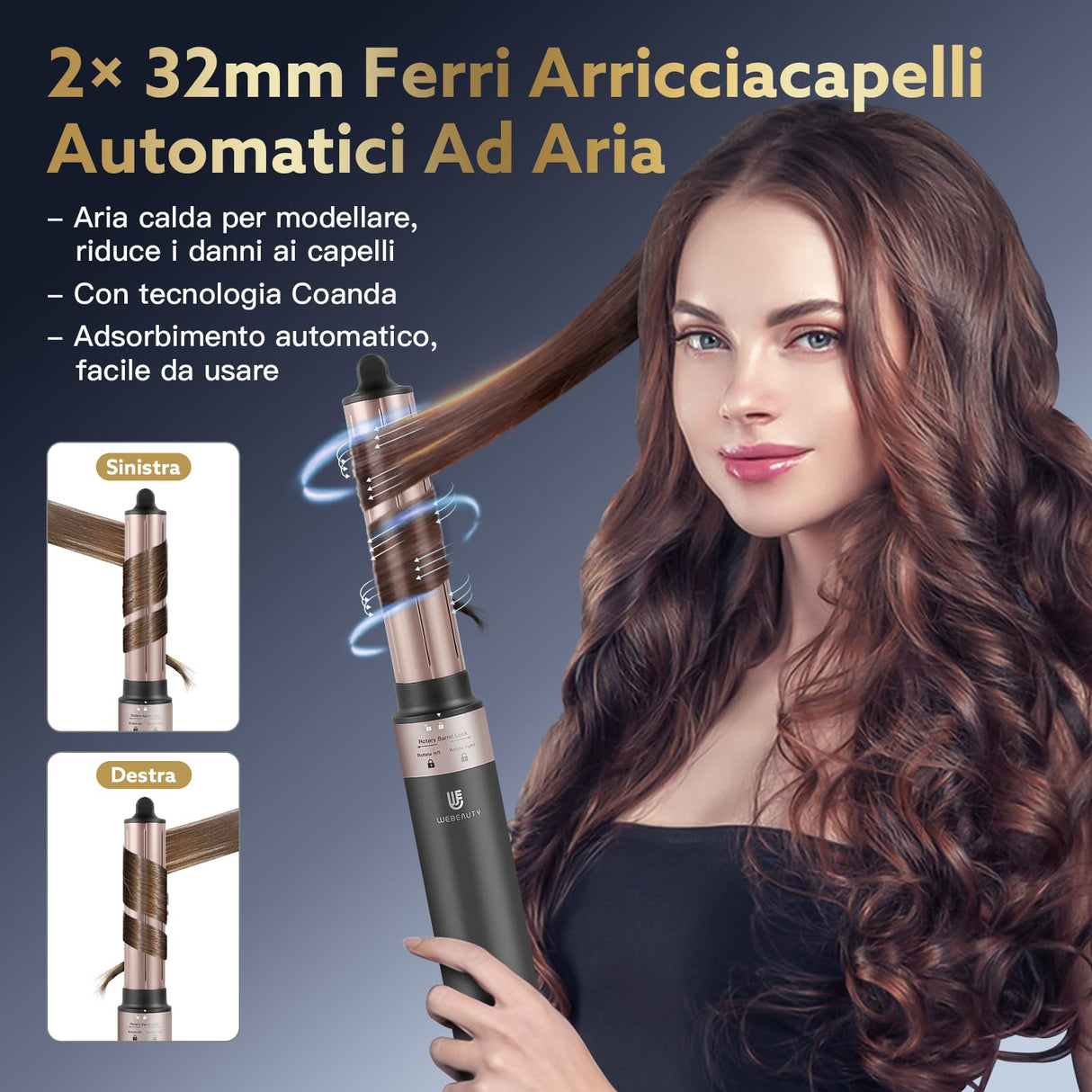 [3 in 1]webeauty Asciugacapelli, 110,000 GIRI/MIN, 20M/S Phon Capelli Ad Alta Velocità,200 Milioni di Ioni Negativi Hair Dryer Con Automatico Arricciacapelli Per Un'Asciugatura Rapida e Arricciatura