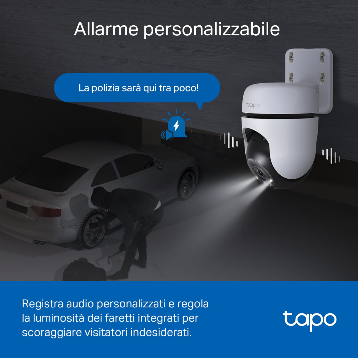 Tapo C510W Telecamera WiFi Esterno QHD 2K, 360° Visuale, Visione Notturna a Colori, Telecamera IP di Sorveglianza, Sensore di Movimento, Impermeabile IP65, Audio Bidirezionale, Alexa