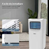 SHINCO Condizionatore Portatile 9000 BTU/H, 2,6kW, 22㎡, 3-in-1 Climatizzatore Portatile con tubo di scarico, Ventilatore, Raffreddamento, Deumidificazione, 24H Timer, Sleep Mode, Funzione Follow-me