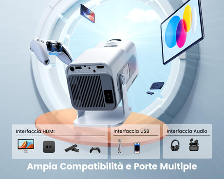 Mini Proiettore 4K Supporto, 20000 Lumen Portatile Videoproiettore Nativo 1080P WIFI Bluetooth TOPTRO Correzione Verticale Automatica Home Theater per IOS/HDMI/PS5/Fire Stick [Ruotabile di 270°]