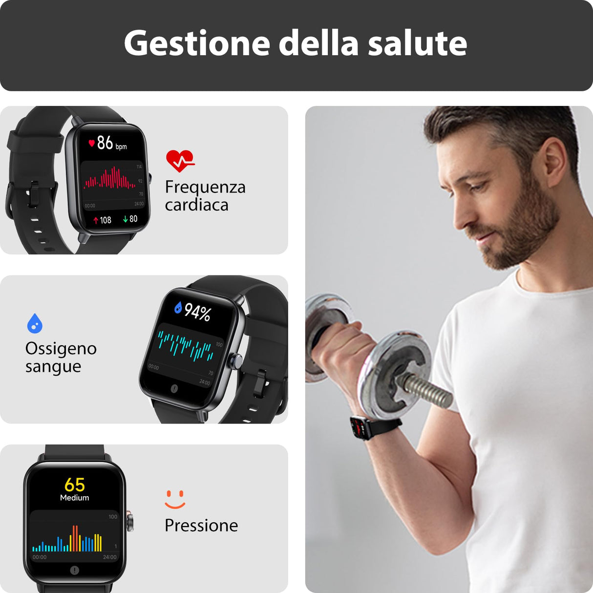 Smartwatch Uomo Donna Rispondi/Effettua Chiamate, 1.8" Orologio Alexa Integrata, SpO2/Frequenza Cardiaca/Sonno/Stress, 100 Modalità Sport, Contacalorie/Passi/Distanza, IP68 Smart Watch per Android/iOS