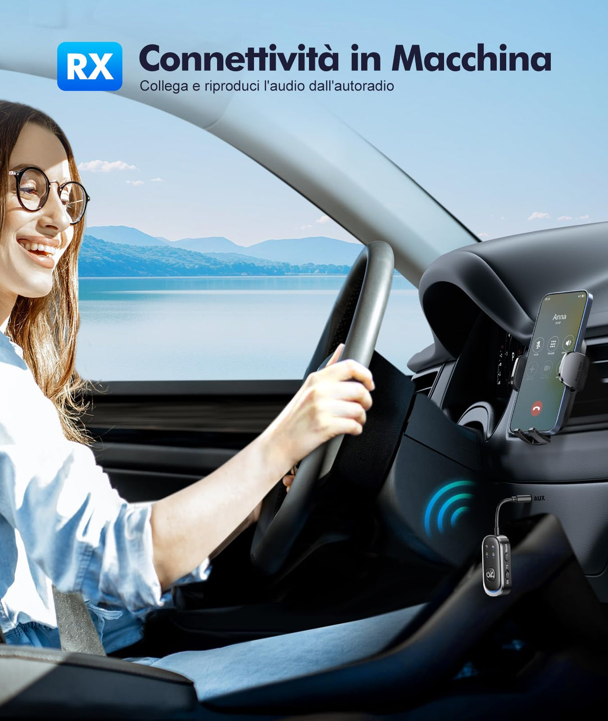 Mohard 2 in 1 Trasmettitore Ricevitore Bluetooth, AUX Bluetooth 5.3 Auto Vivavoce Doppie Coppie per AirPods e Cuffie, 3.5mm Jack Audio Adattatore su Aereo, Stereo di Casa/Auto, PC/TV/Altoparlanti