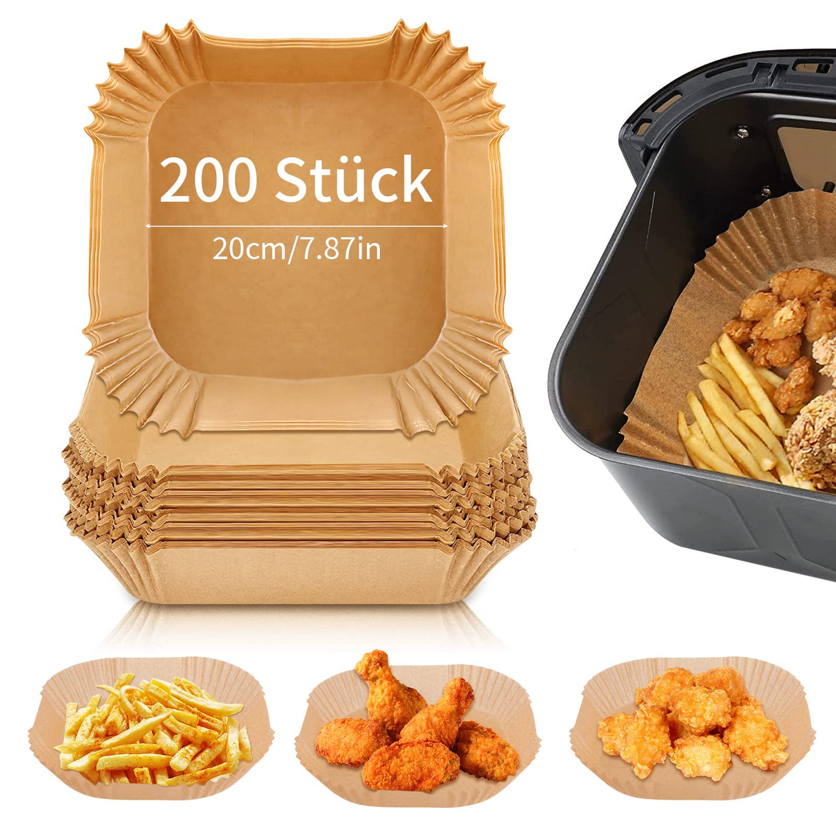 200 Pezzi Carta Forno Per Friggitrice Ad Aria,Fodera di Carta usa e Getta per Friggitrice ad aria,Fodera in Carta Monouso per 5.0-6.0L Air Fryer,Microonde,Forno(20cm)