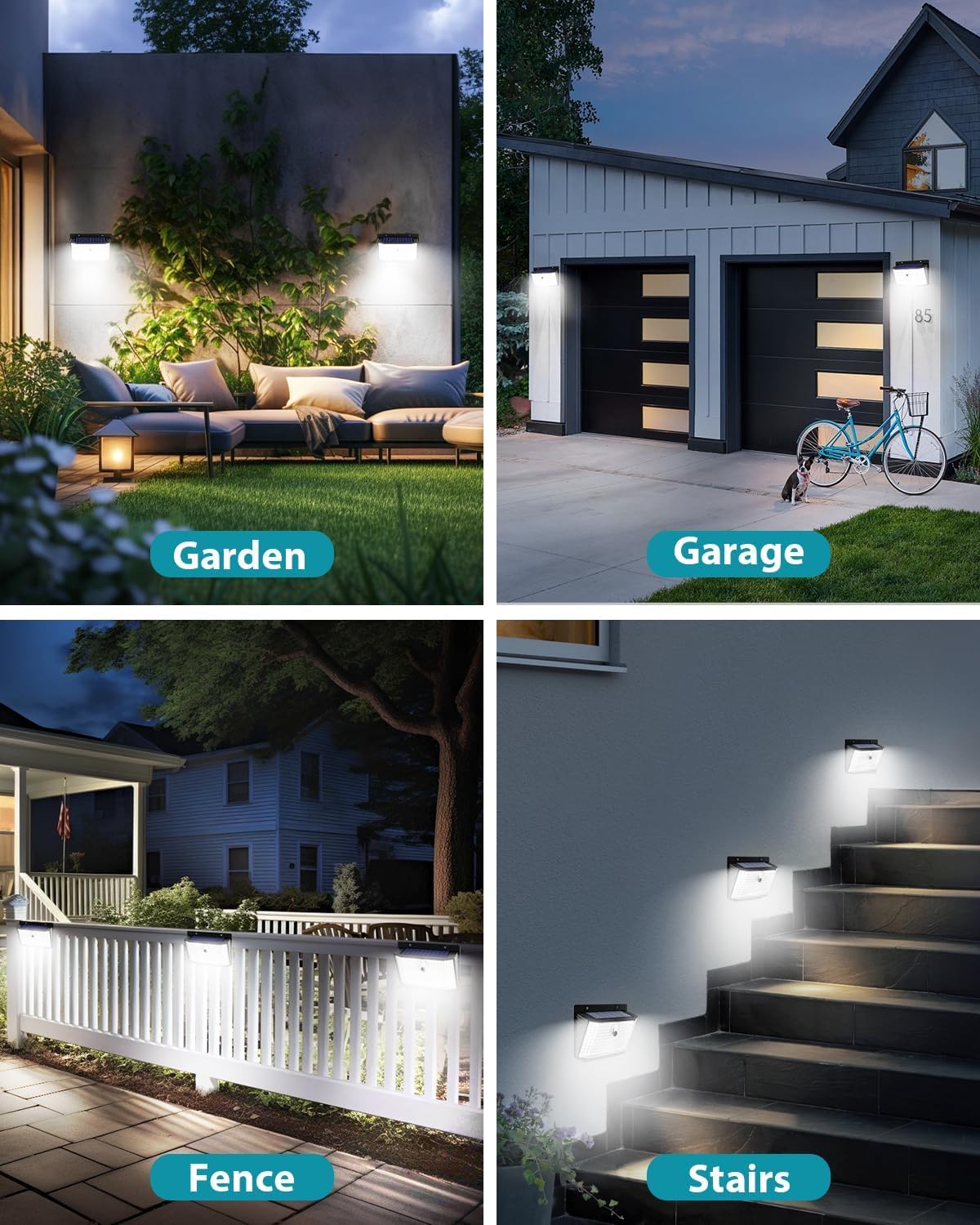 kolpop 208LED 4 Pezzi Luce Solare LED Esterno con Sensore di Movimento, 3 Modalità Faretto Lampada Solare da Esterno IP65 Impermeabile Lampade Luci Solari da Esterna per Giardino, Garage, Parete