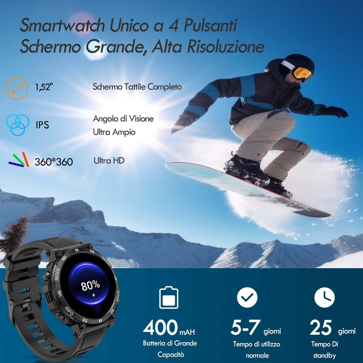 AVUMDA Smartwatch Uomo con Effettua/Risposta Chiamate,1.52" Orologio Smartwatch con Cardiofrequenzimetro/Monitor del SpO2/Sonno,Contapassi Fitness Tracker Sport Impermeabil IP68 per iOS Android