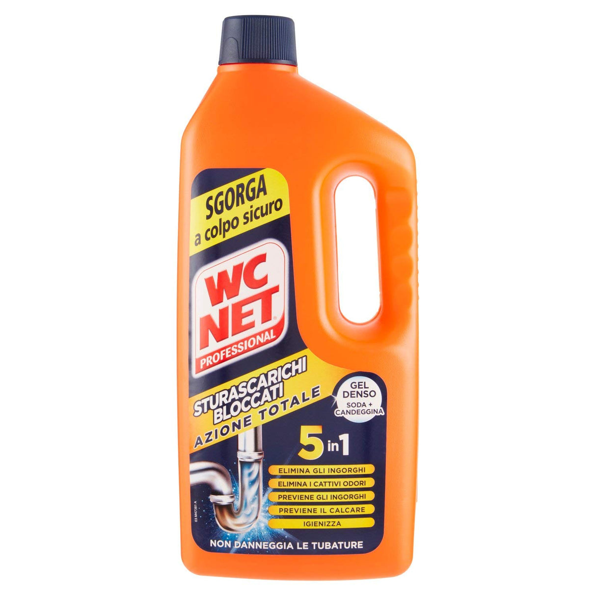 Wc Net Professional - Sturascarichi 5 Azioni in 1, Disgorgante Gel per Scarichi Professionale, con Agenti Salvatubi e Anticalcare, 1000 ml