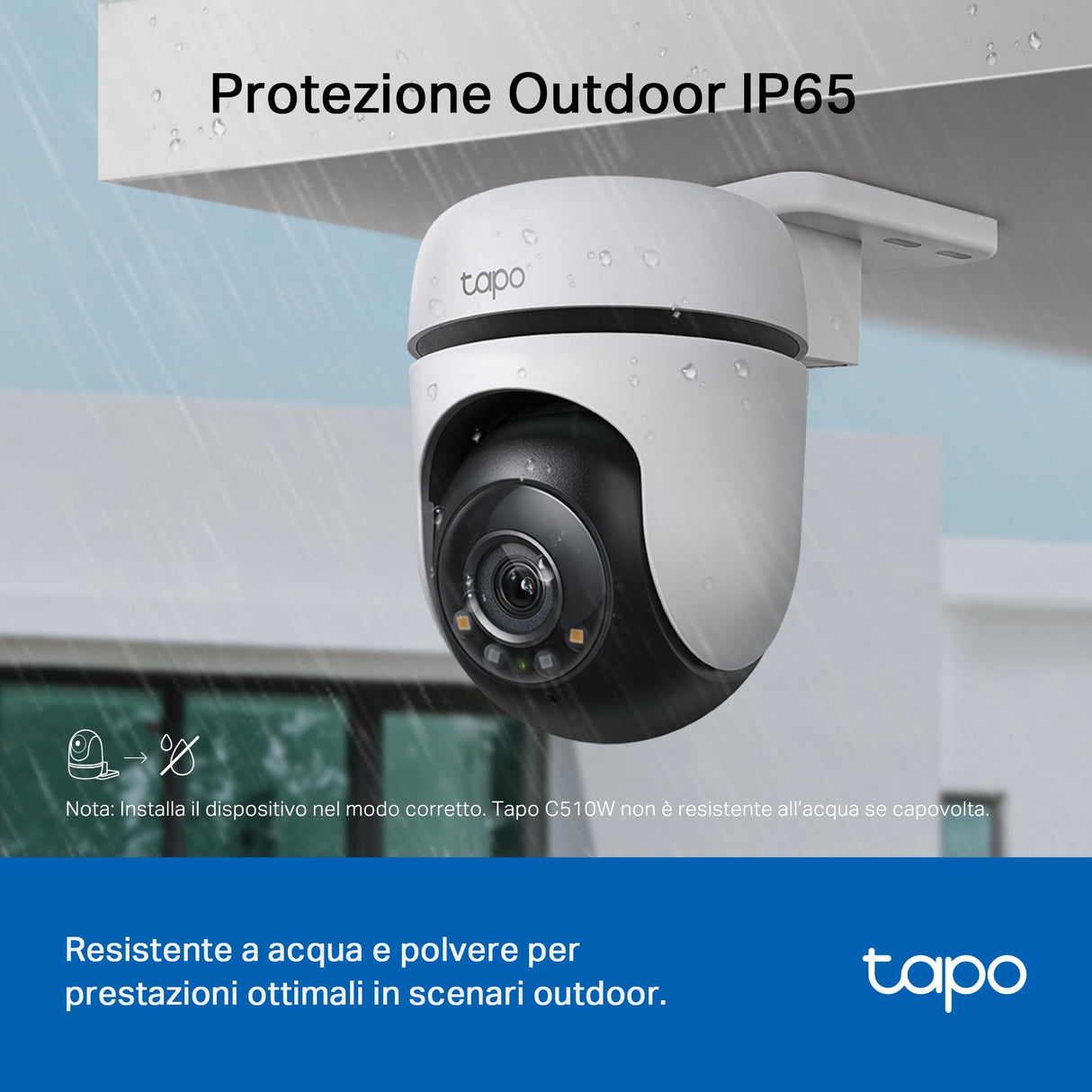 Tapo C510W Telecamera WiFi Esterno QHD 2K, 360° Visuale, Visione Notturna a Colori, Telecamera IP di Sorveglianza, Sensore di Movimento, Impermeabile IP65, Audio Bidirezionale, Alexa