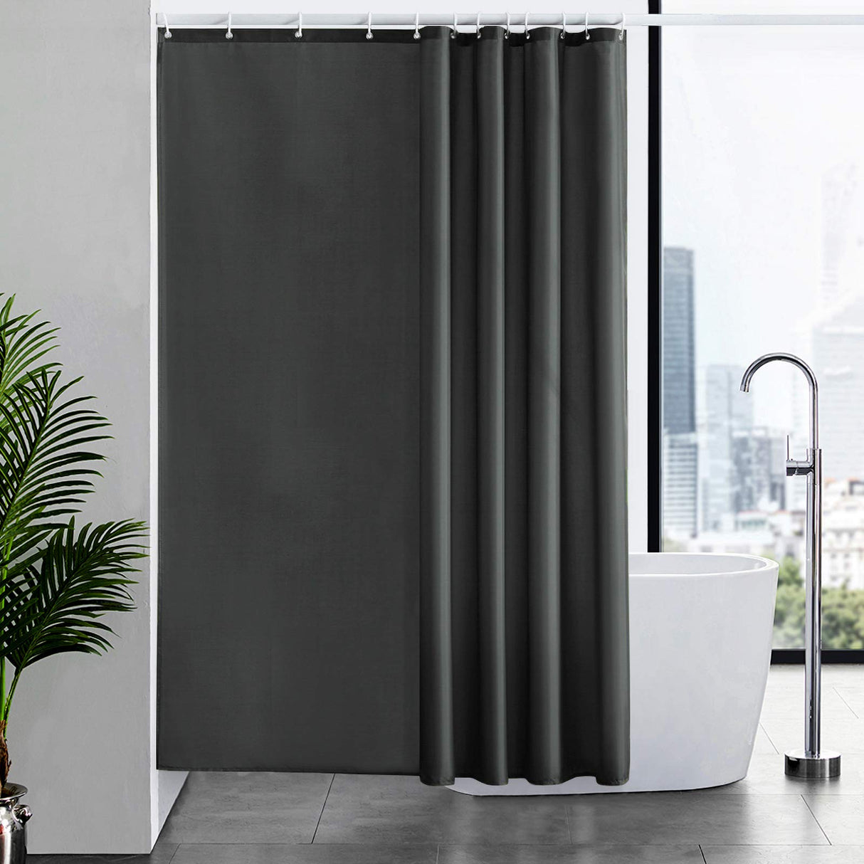 Tende Doccia Anti-Muffa Tessuto in Poliestere, Grigio scuro Tende Doccia Impermeabile &Lavabile,Tenda Vasca da Bagno con 12 Ganci Tenda doccia-180x200cm.