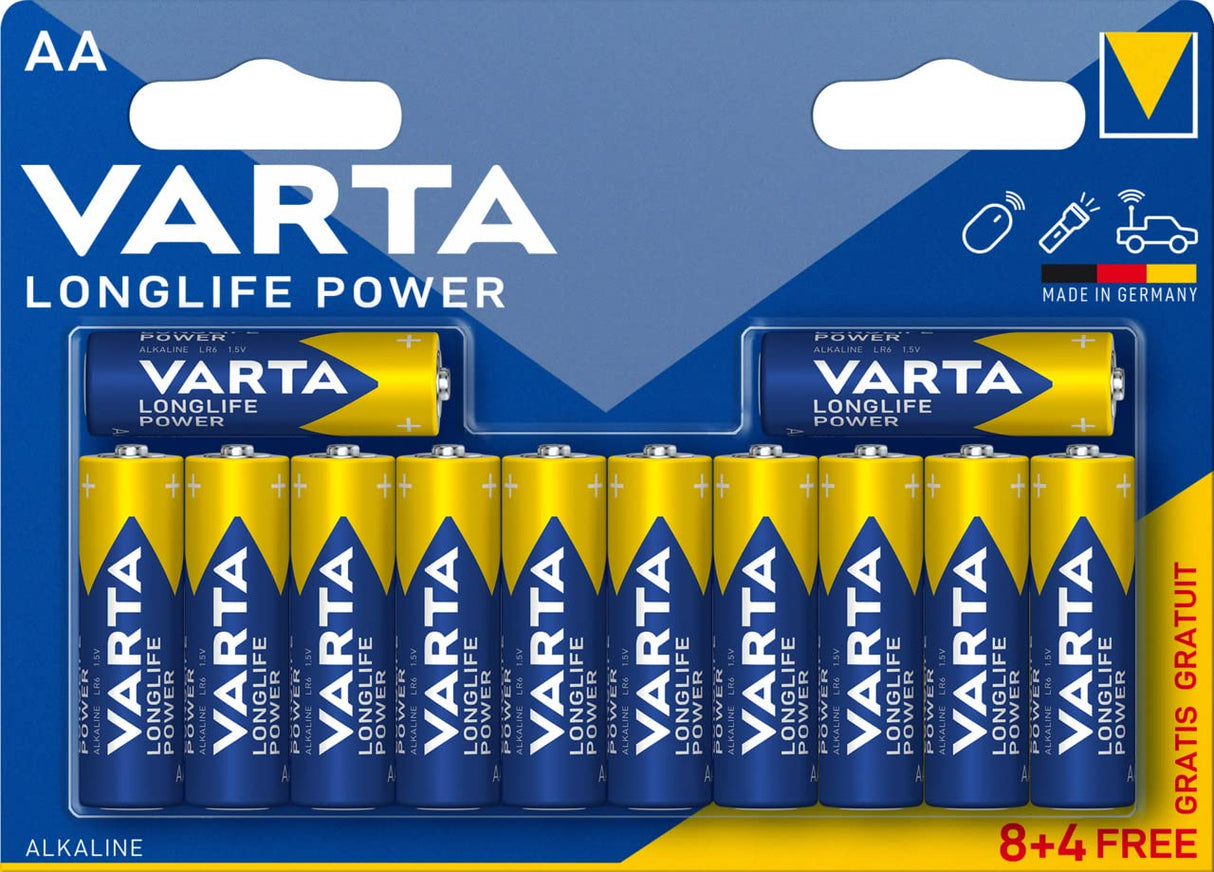 Varta - Batteria alcalina - AA x 8+4 Free - Longlife Power (LR6) [la confezione può variare]