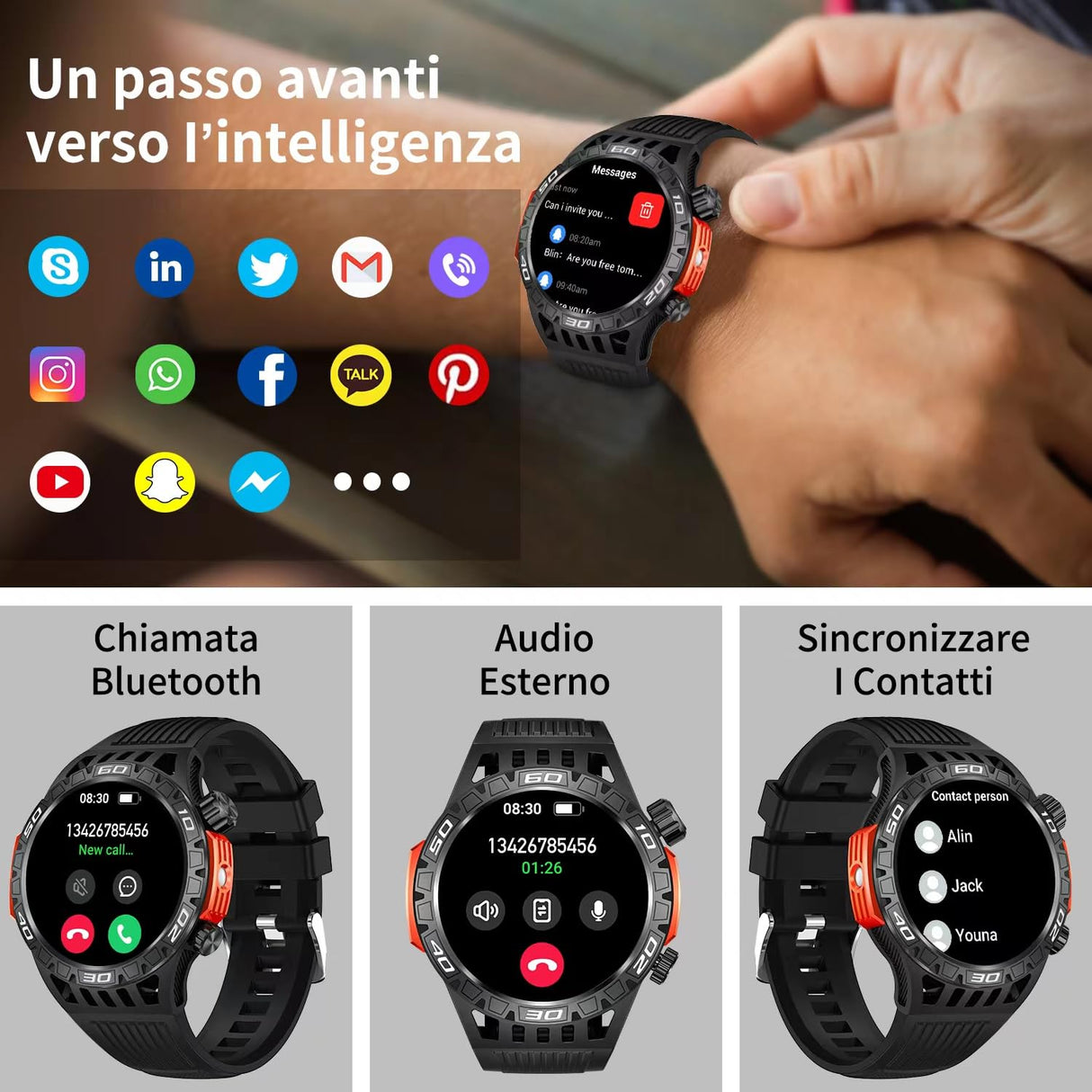 LRaLChL Smartwatch Orologio Fitness Uomo con Effettua o Risposta Chiamate Impermeabile IP68 Smart Watch con Bussola Torcia Cardiofrequenzimetro Contapassi Monitoraggio del Sonno per ios Android