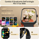 Orologio Smartwatch Uomo- 1.91" Smartwatch con Chiamata Bluetooth e Alexa, 24H Sonno Cardiofrequenzimetro Spo2, 120 Modalità Sport, Impermeabile IP68 Sportivo Digitale Contapassi Uomo per Android iOS