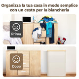 OUSFOT Portabiancheria 3 Scomparti per Vestiti Sporchi Manico in bambù 158L Cesto Portabiancheria Pieghevole in Rete Tasca Frontale con Coperchio Beige