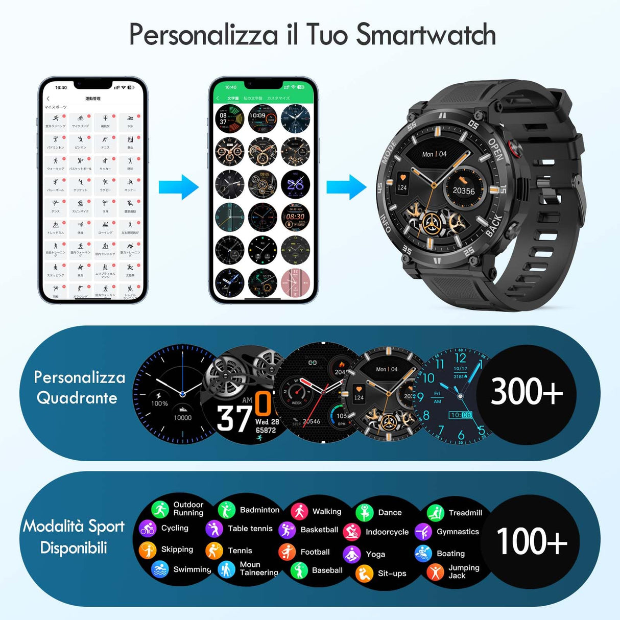 AVUMDA Smartwatch Uomo con Effettua/Risposta Chiamate,1.52" Orologio Smartwatch con Cardiofrequenzimetro/Monitor del SpO2/Sonno,Contapassi Fitness Tracker Sport Impermeabil IP68 per iOS Android