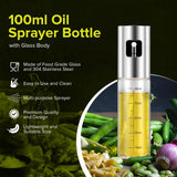 PORTENTUM Spruzzatore Olio Spray Premium per Cucina e Friggitrice ad Aria 100ml Spray Olio Cucina Antigoccia, Oliera di Vetro con Dispenser Accessori Friggitrice Senza Olio