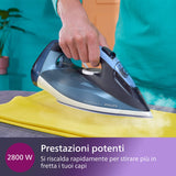 Philips Azur Series 7000 Ferro da Stiro a Vapore - 2800 W, Vapore Continuo 50g/min, Colpo Vapore da 250 g, Vapore Verticale, Piastra SteamGlide Plus, Blu/Azzurro (DST7020/20)