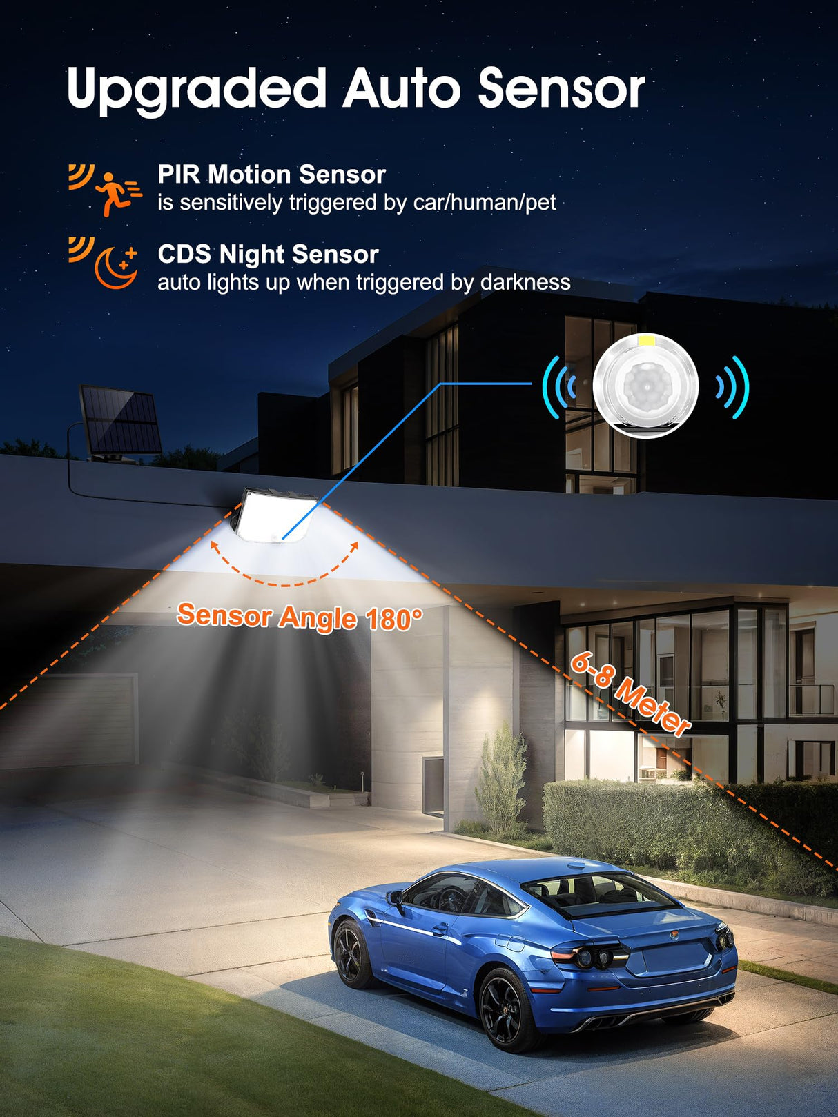 Luce Solare Led Esterno con Sensore di Movimento, [238LED/ 3Modes/Telecomando]Faretto Led da Esterno Solare, IP65 Faro Led Esterno con Pannello Solare, Faretti Solari a Led da Esterno Garage Giardino