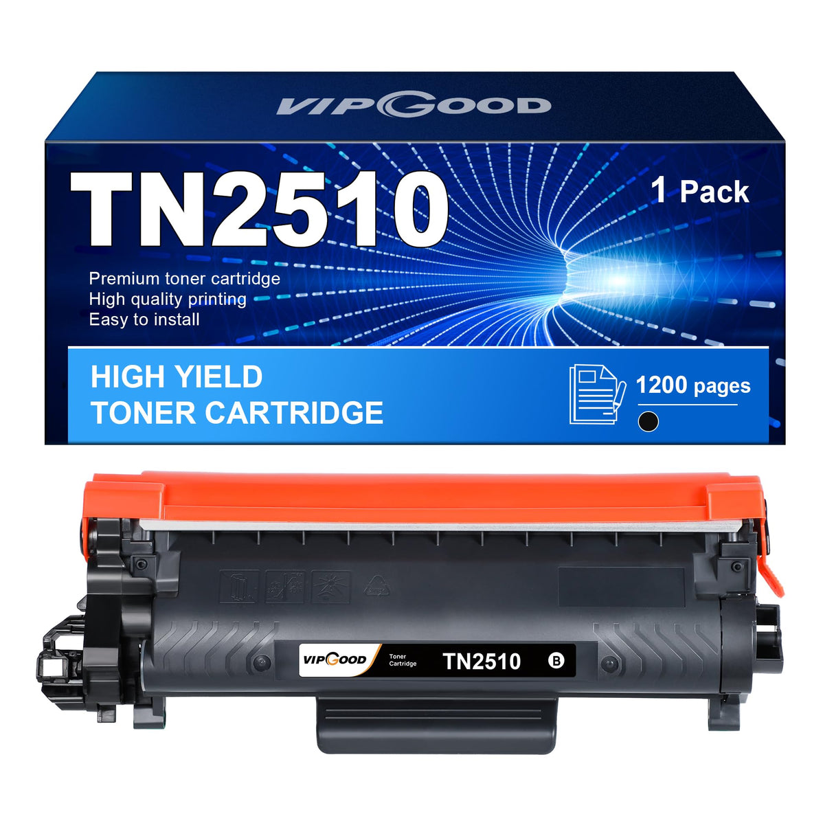 VIPGOOD TN2510 TN-2510 Cartuccia Toner con Chip Compatibile per Brother TN 2510 TN2510XL per MFC L2800DW MFC L2827DW MFCL2835DW HL-L2400DWE HL-L2445DW DCP-L2665DW MFC-L2860DWE (1 Nero)