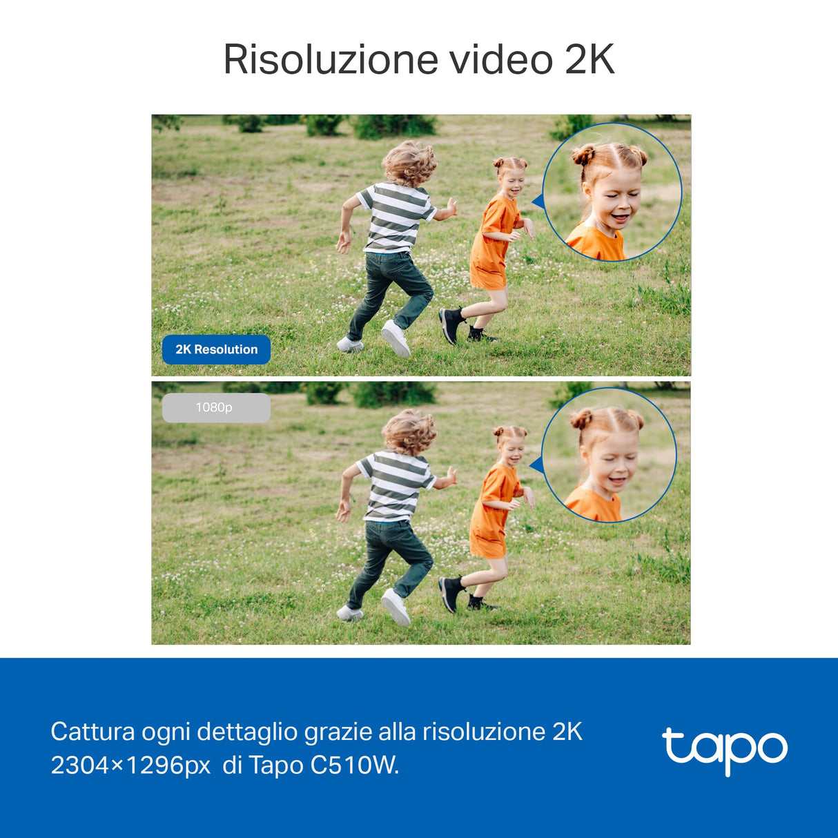 Tapo C510W Telecamera WiFi Esterno QHD 2K, 360° Visuale, Visione Notturna a Colori, Telecamera IP di Sorveglianza, Sensore di Movimento, Impermeabile IP65, Audio Bidirezionale, Alexa