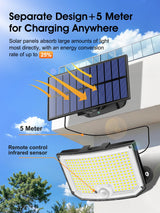 Luce Solare Led Esterno con Sensore di Movimento, [238LED/ 3Modes/Telecomando]Faretto Led da Esterno Solare, IP65 Faro Led Esterno con Pannello Solare, Faretti Solari a Led da Esterno Garage Giardino