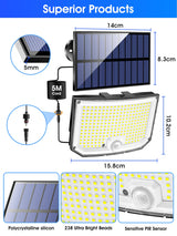 Luce Solare Led Esterno con Sensore di Movimento, [238LED/ 3Modes/Telecomando]Faretto Led da Esterno Solare, IP65 Faro Led Esterno con Pannello Solare, Faretti Solari a Led da Esterno Garage Giardino